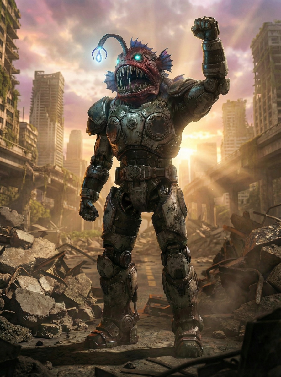 Agent Lump raising a fist at sunrise — the roadmap